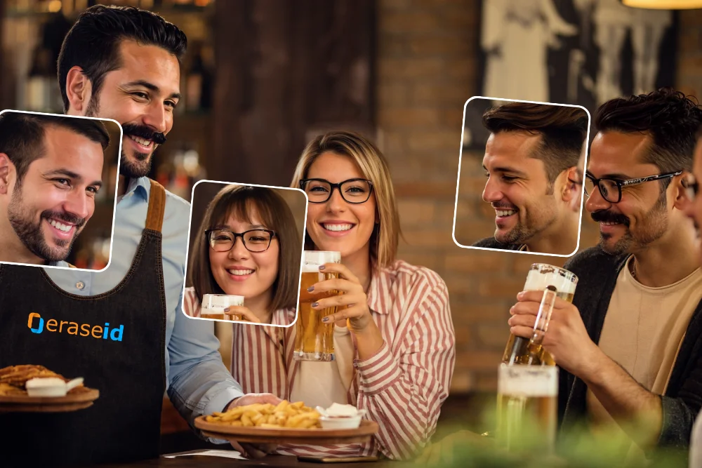 face anonymization options of four people in a bar
