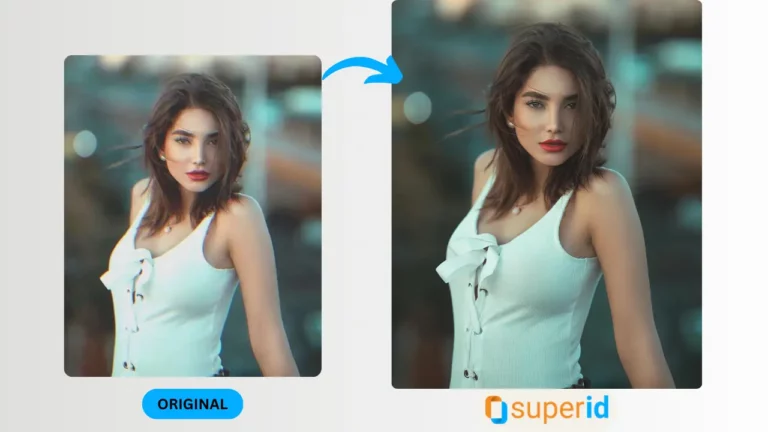 Image en vedette de l'améliorateur de qualité AI par SuperID, image d'une belle femme en haut blanc