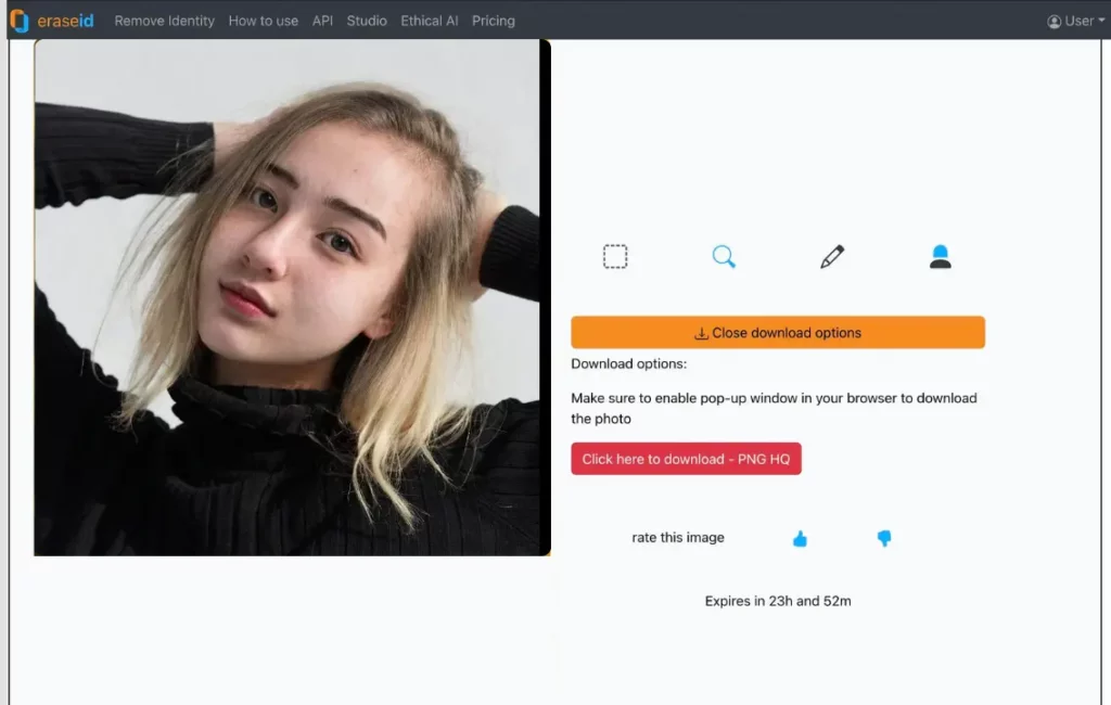 Meilleur générateur de portraits d'IA - Résultat d'image en utilisant EraseID
