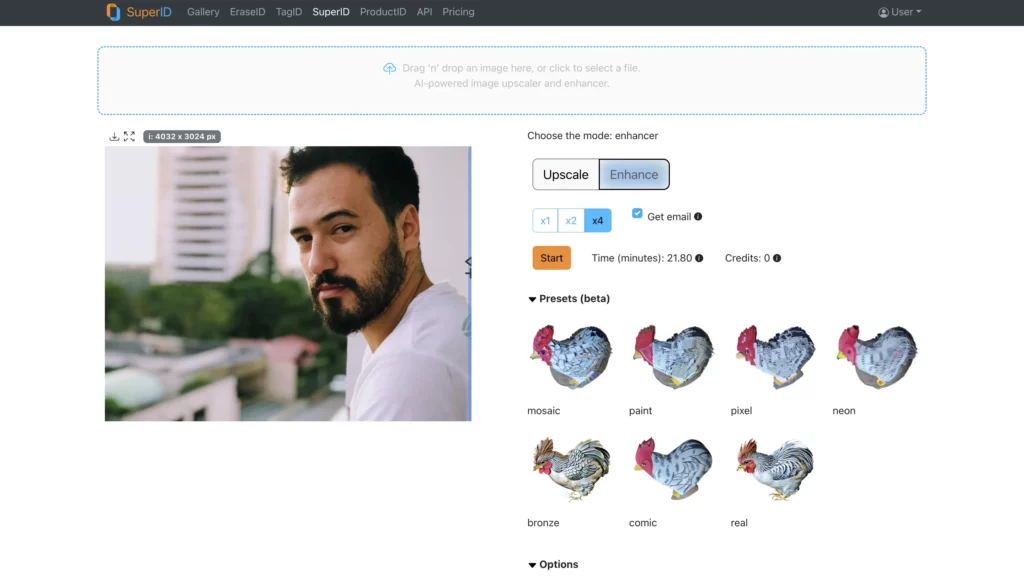 esempio di potenziatore di immagini superid