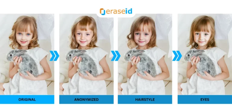 Face Adjust AI par EraseID d'une jolie petite fille tenant un lapin dans ses bras