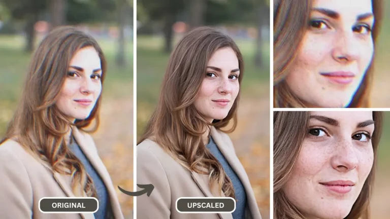 Correction de la résolution d'image d'une fille dans un parc utilisant SuperID pour améliorer sa photo