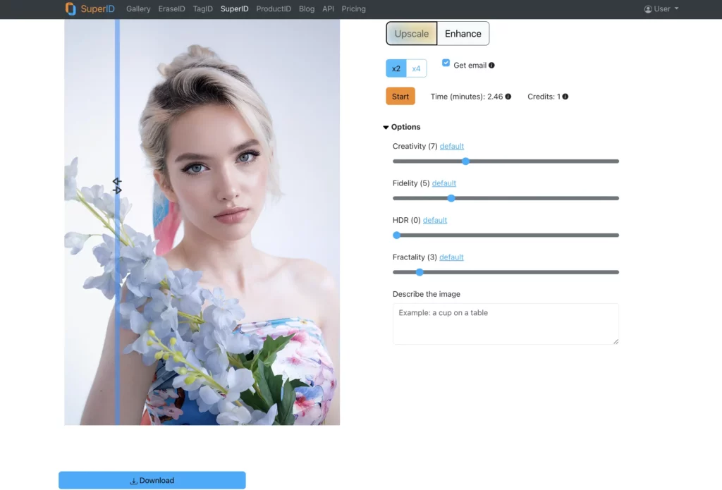 Résultat d'amélioration de la résolution des photos ai après l'utilisation de SuperID