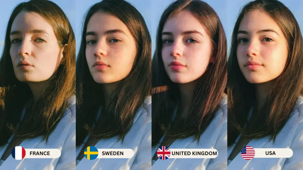 donna con abito bianco, lunghi capelli neri, volto de-identificato, da diversi paesi