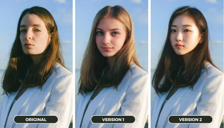 trois images avec des visages différents éditées avec l'API AI PiktID