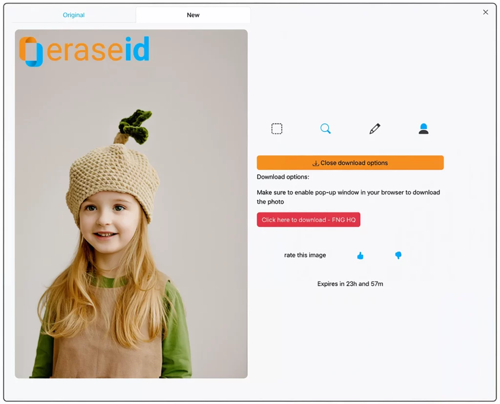screenshot di EraseID cambia espressione, bambino, download