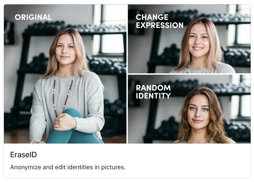 femme dans une salle de sport avec des variations aléatoires d'identité et de changement d'expression