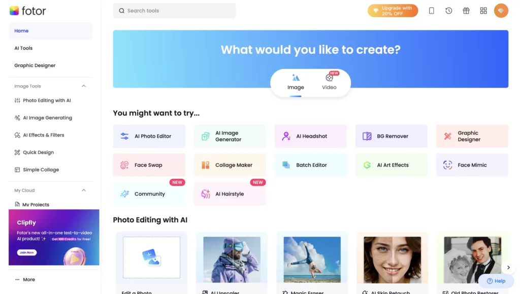 schermata dell'editor di foto
