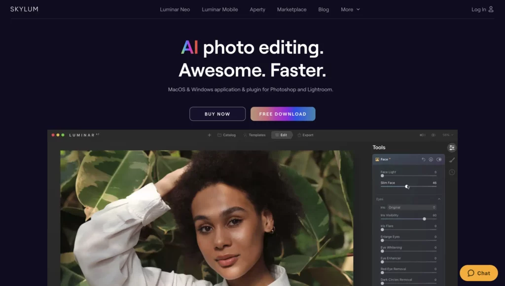 screenshot di modifica foto di skylum ai