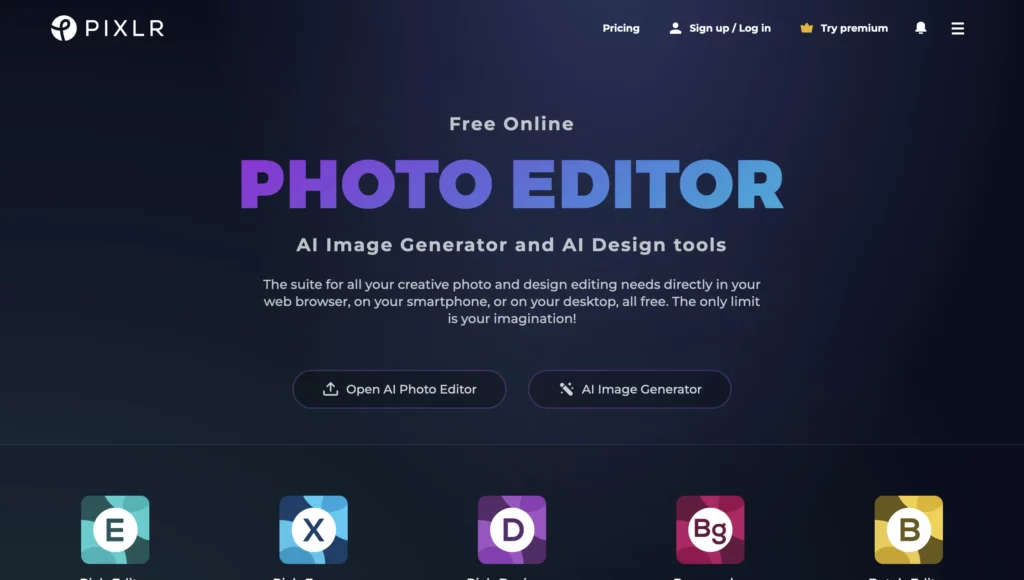 screenshot dell'editor fotografico pixlr