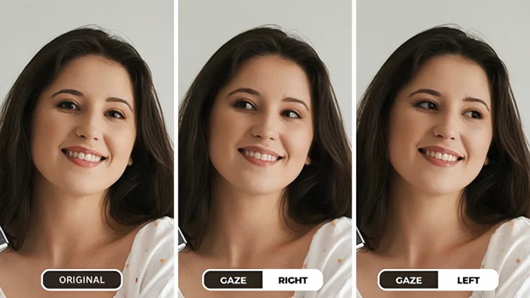 L'IA change la direction du regard sur une fille portant une chemise blanche et manipule les yeux