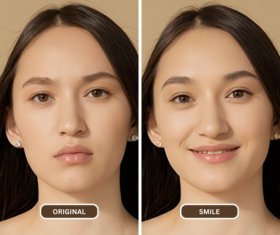 come aggiungere un sorriso a una foto di una ragazza con orecchini che sorride usando eraseid