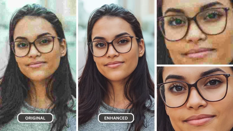 floutage de photo ai à l'aide de SuperID sur une image d'une fille portant un haut gris et des lunettes