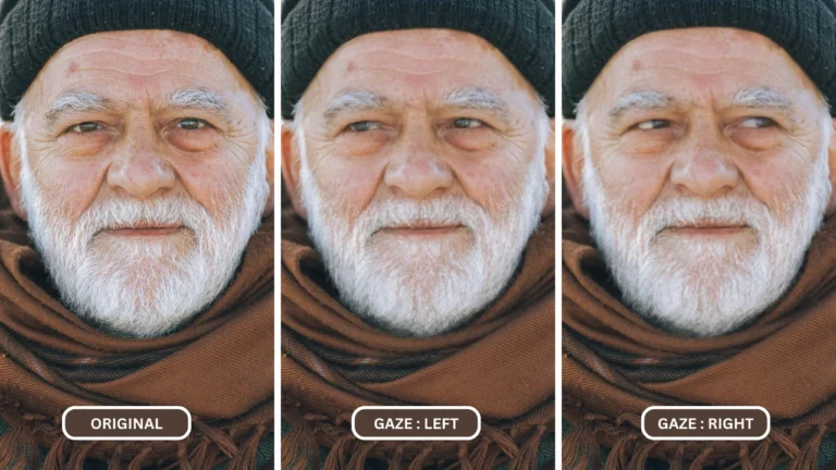 application de changement de direction des yeux EraseID sur une image d'un vieil homme