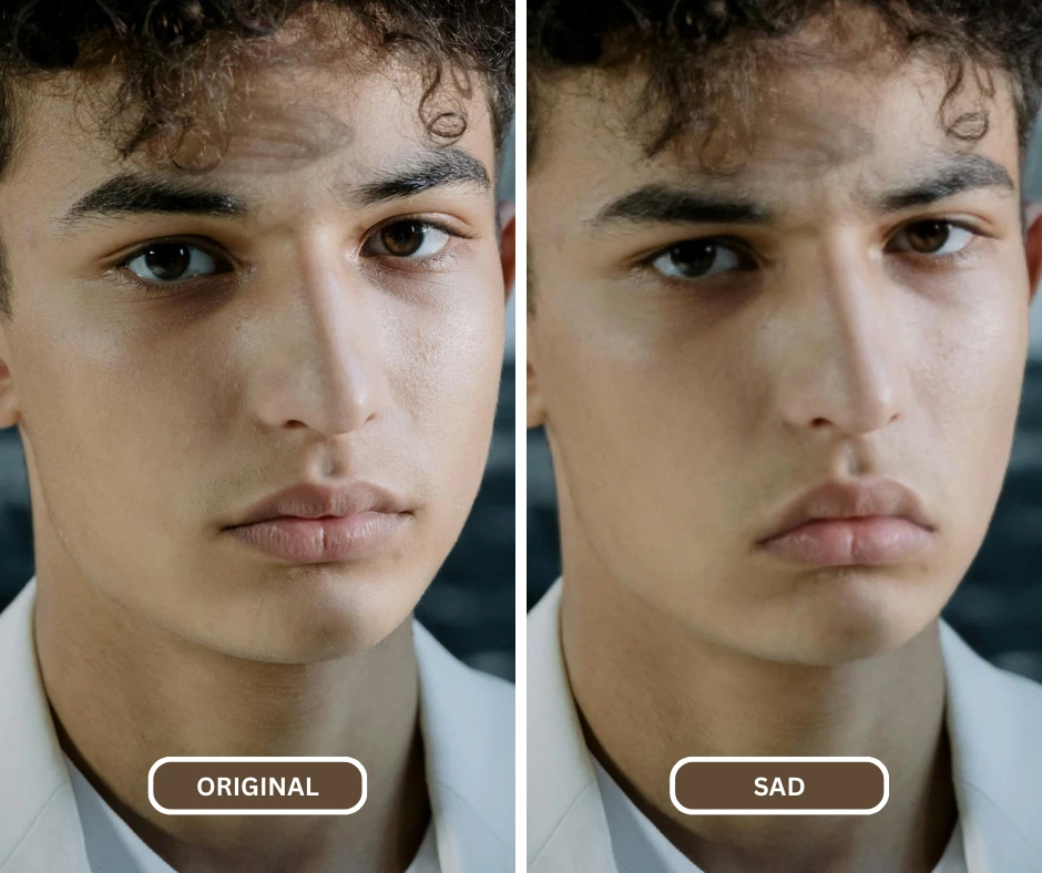 L'intelligenza artificiale Sad Face viene utilizzata su un'immagine di un ragazzo con i capelli ricci