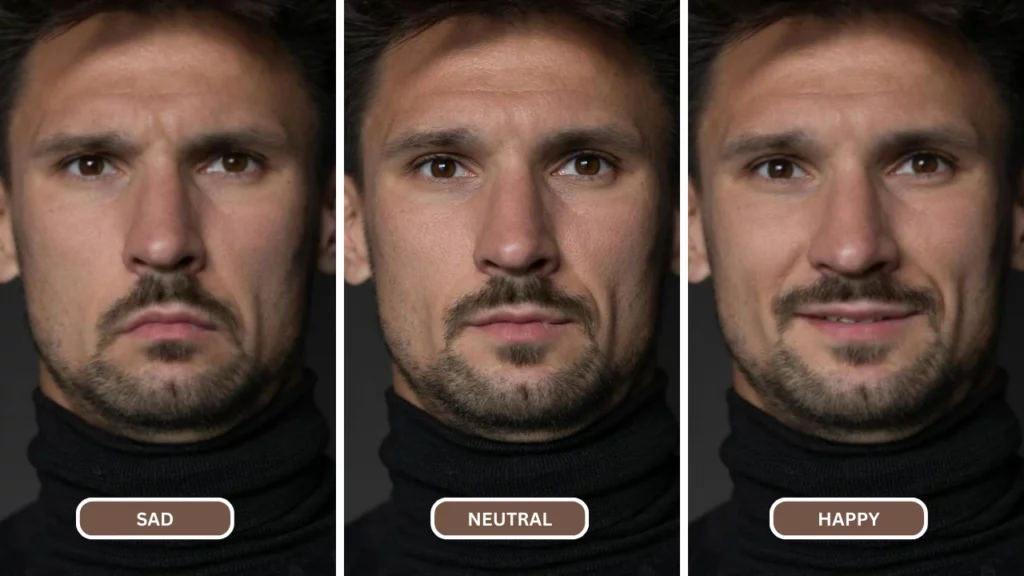 Immagine migliorata di un uomo con la barba con espressioni multiple usando l'intelligenza artificiale