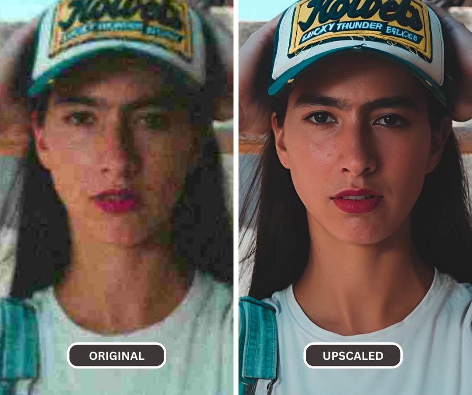 come creare un png ad alta risoluzione usando SuperID su un'immagine di una ragazza che indossa un berretto elegante e un top bianco