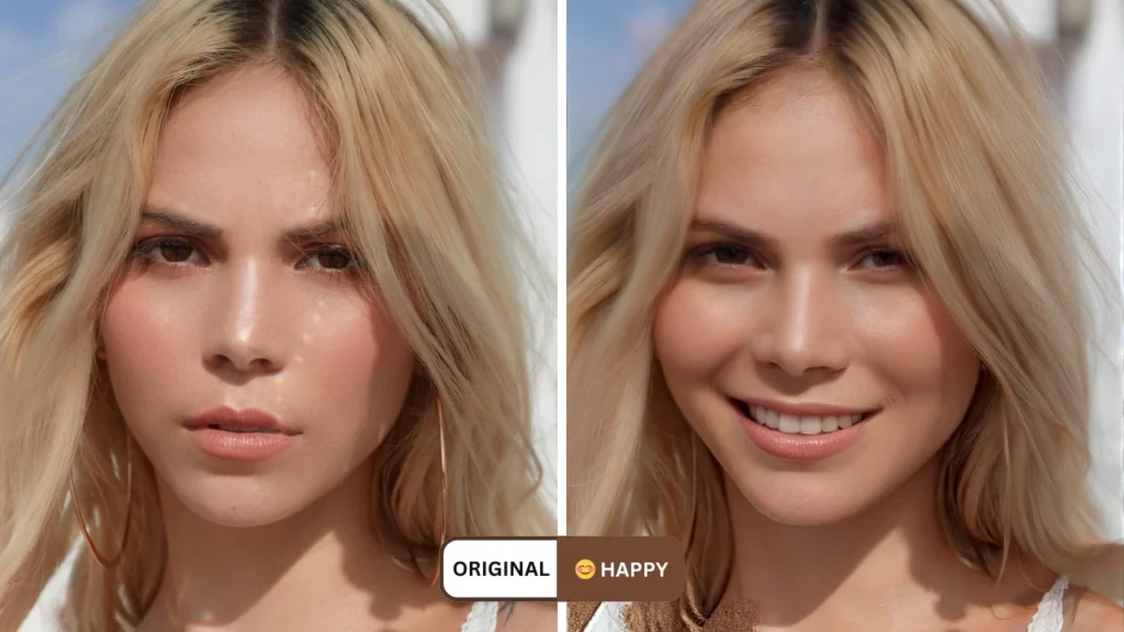 Smile-KI-Generator nach Verwendung von EraseID zur Generierung eines glücklichen Gesichts