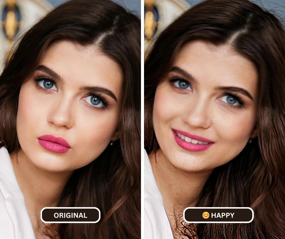 Sorridi all'editor di una bella giovane donna con gli occhi azzurri e i capelli castani