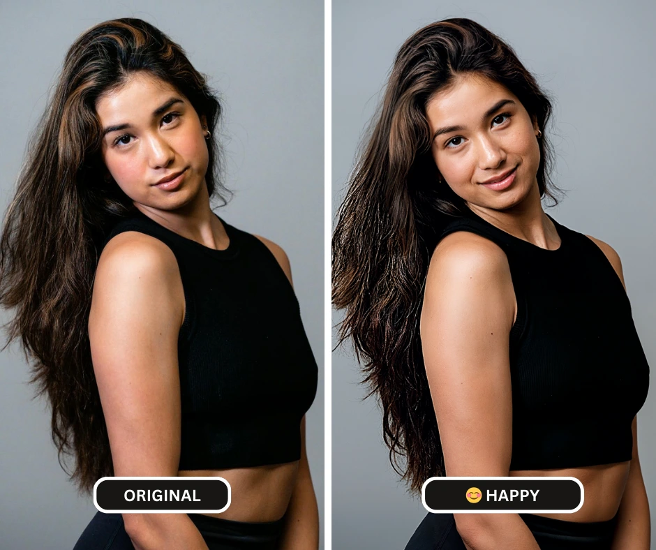 Immagine ad alta definizione di una donna in tenuta da palestra e capelli lunghi felice