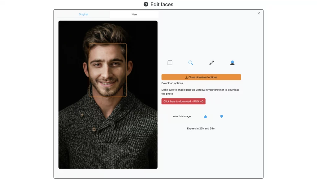 Handsome man in grey outfit smiling after using EraseID's change expressions feature
