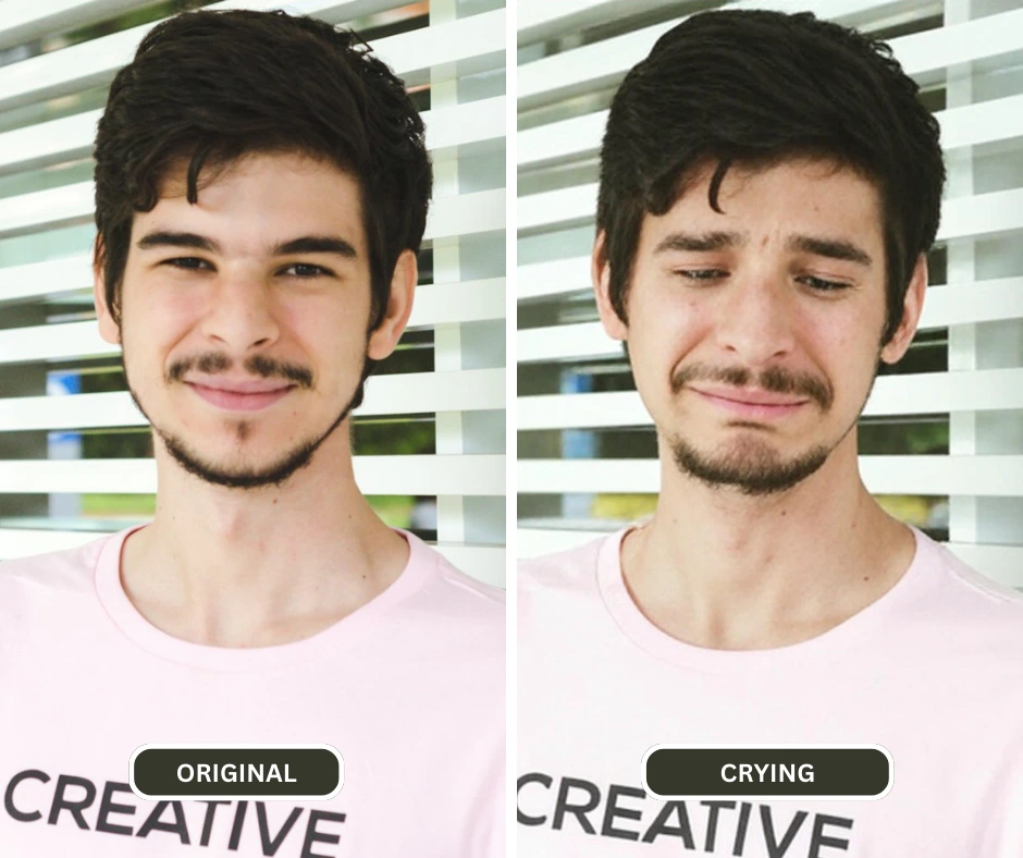 confrontando un'immagine triste di un ragazzino con una maglietta rosa con l'immagine originale