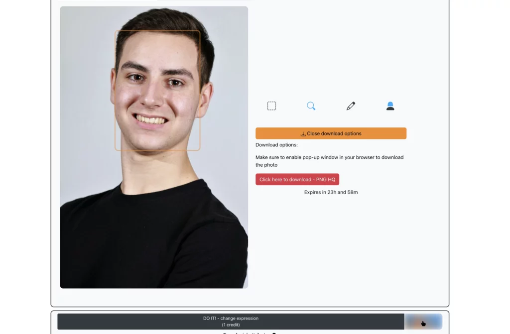 corriger les yeux fermés sur une photo iPhone en utilisant EraseID sur une image d'un jeune homme en noir