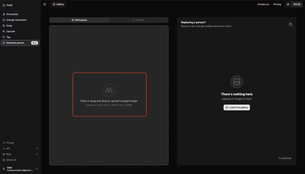 Caricamento di un'immagine sulla funzione Genera persona di PiktID