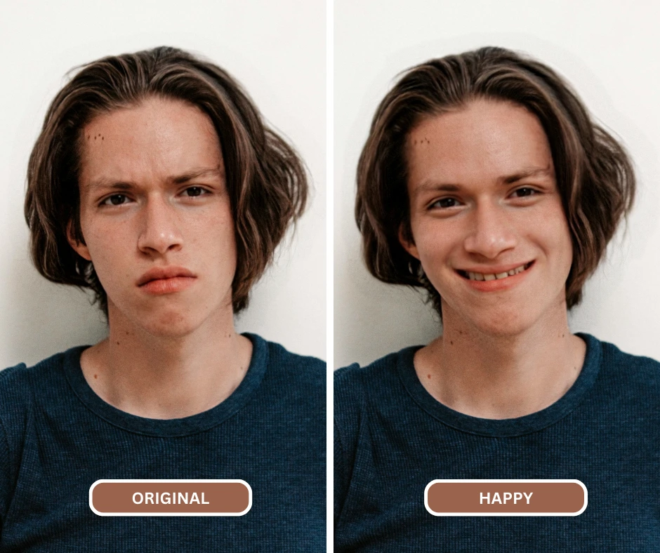 confronto ravvicinato di un giovane adolescente con espressioni felici in blu utilizzando EraseID