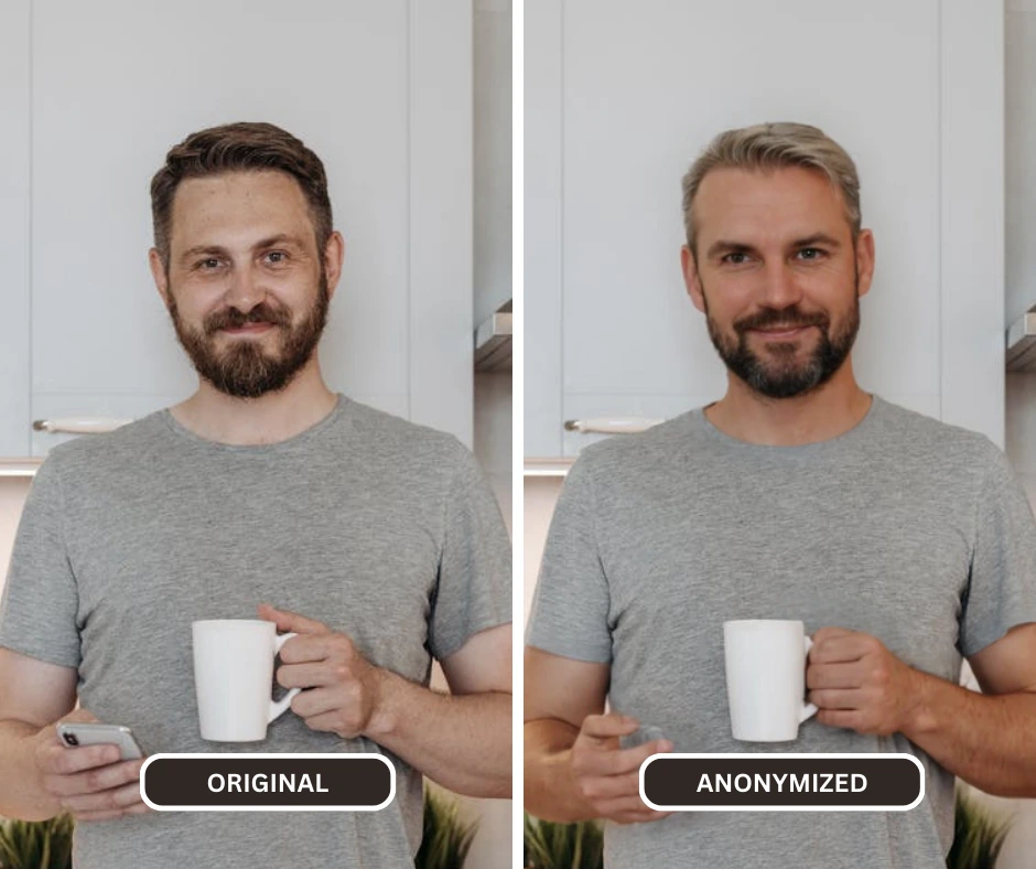 Confronto ravvicinato di un uomo in grigio che tiene in mano una tazza