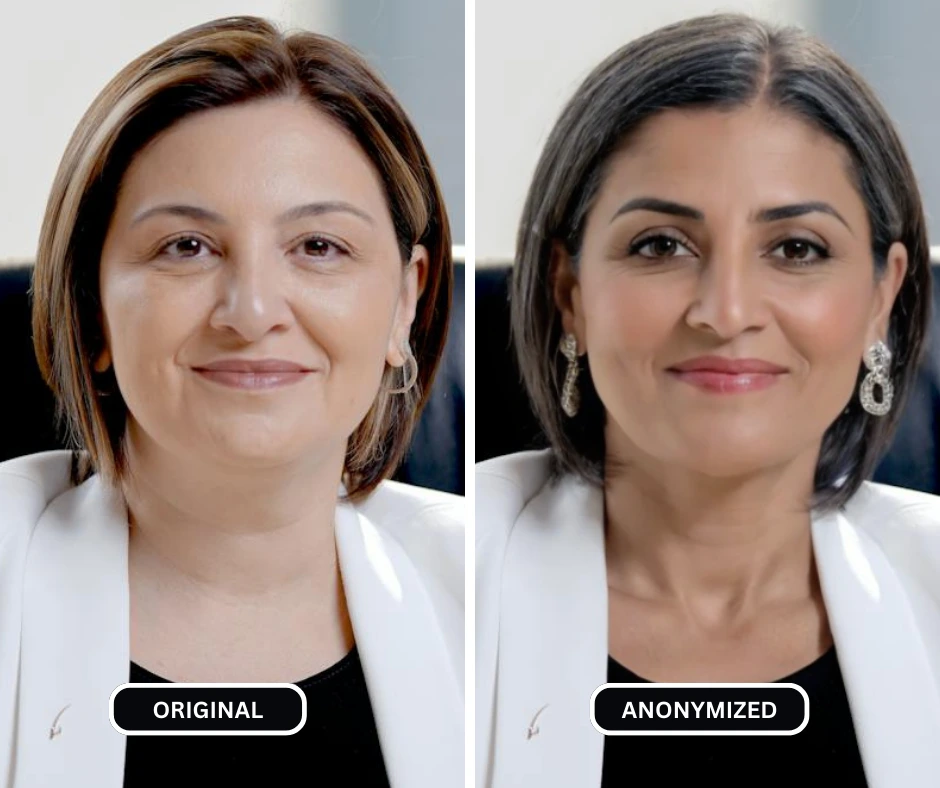 Immagine comparativa ravvicinata di una donna con capelli corti e orecchini resa anonima dalla comprensione di quale sfida deve affrontare l'intelligenza artificiale generativa rispetto ai dati