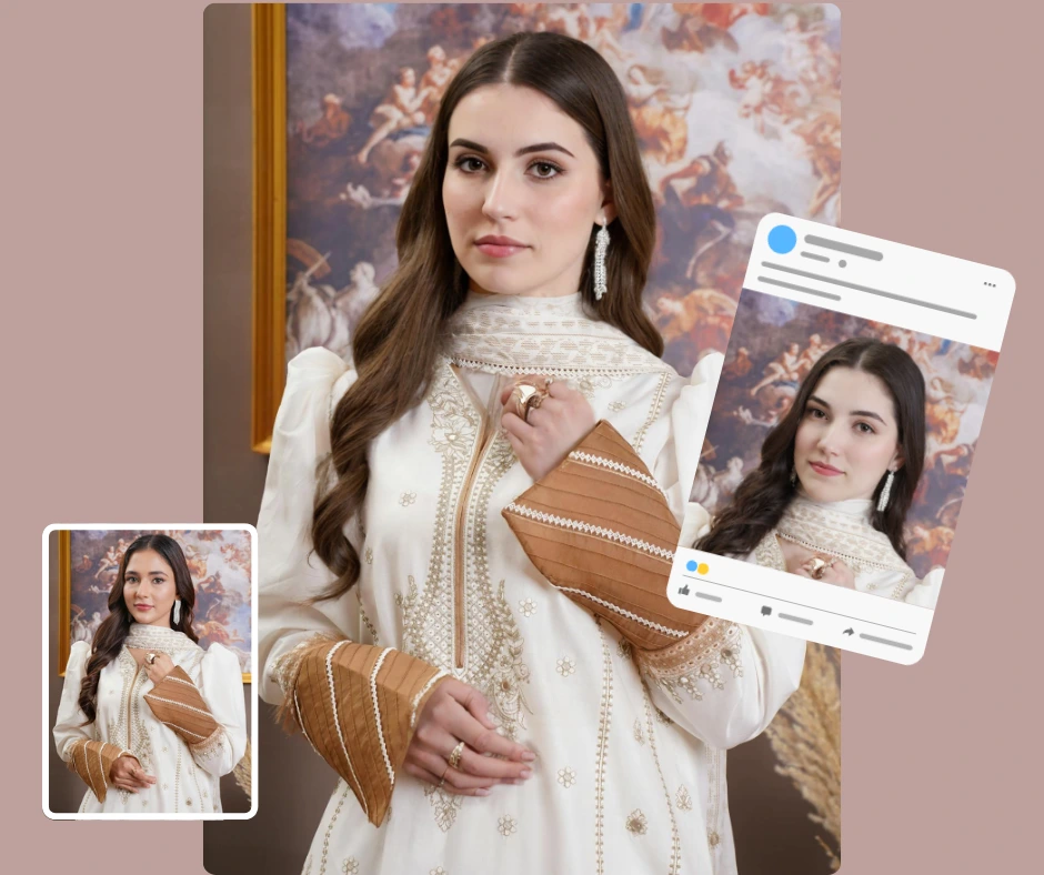 Learning what is an AI model and create it using Generate Person by PiktID applied on a preset of social media platform on the right