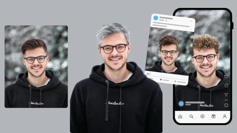 Préréglage des médias sociaux d'Instagram d'un homme en sweat à capuche avec différentes coiffures créé par AI Hair style Changer - PiktID