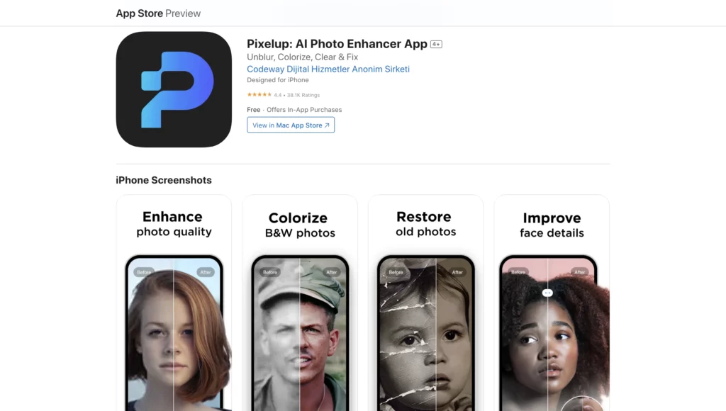 Pixelup : AI photo Enhancer App by Codeway Dijital Hizmetler Anonim Sirketi