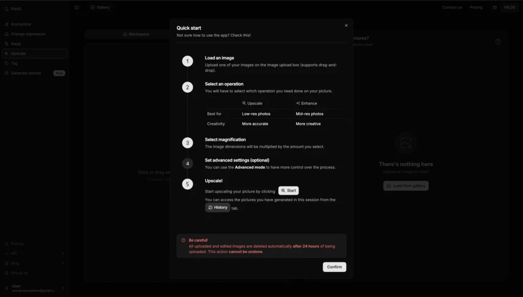 Quick Start guide provided by Upscale on PiktID where you can have clear instructions to get the best out of the platform