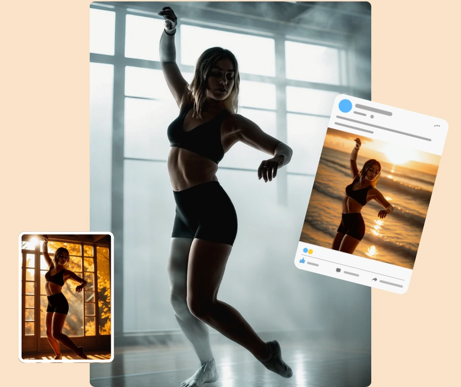 Three images of a woman in different backgrounds in gym outfit doing a yoga