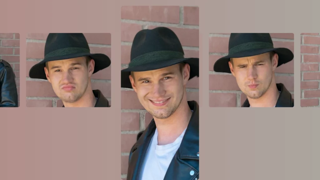 A professionally edited portrait of a young guy in a black hat and dark jacket. The use of face shape AI helped enhance facial proportions subtly, ensuring natural aesthetics with minimal distortion.