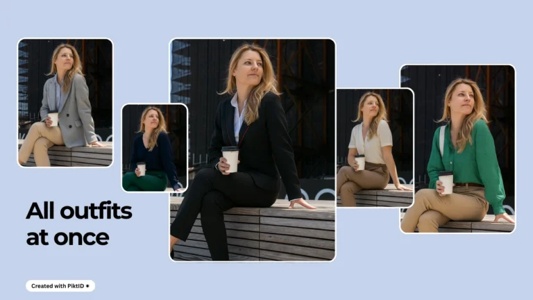 Mannequin blonde portant plusieurs tenues élégantes dans un lookbook. Ce collage présente des styles décontractés, professionnels et tendance pour une mode féminine polyvalente.