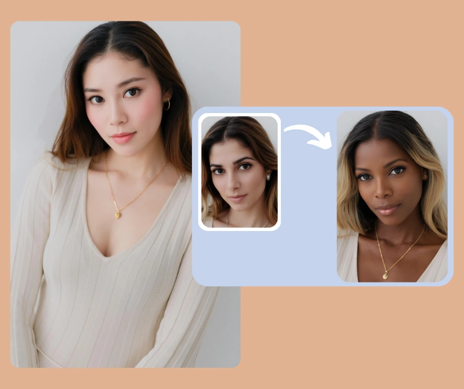 Using AI-powered PiktID to transform a woman’s appearance into multiple looks and styles. The tool showcases how digital fashion brands can diversify models instantly.