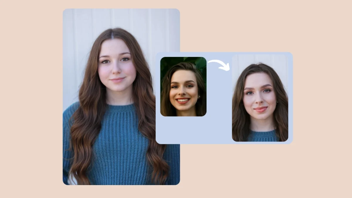 Collage of portraits showing AI image face swap transformations on multiple women, representing digital identity diversity and photorealistic editing.